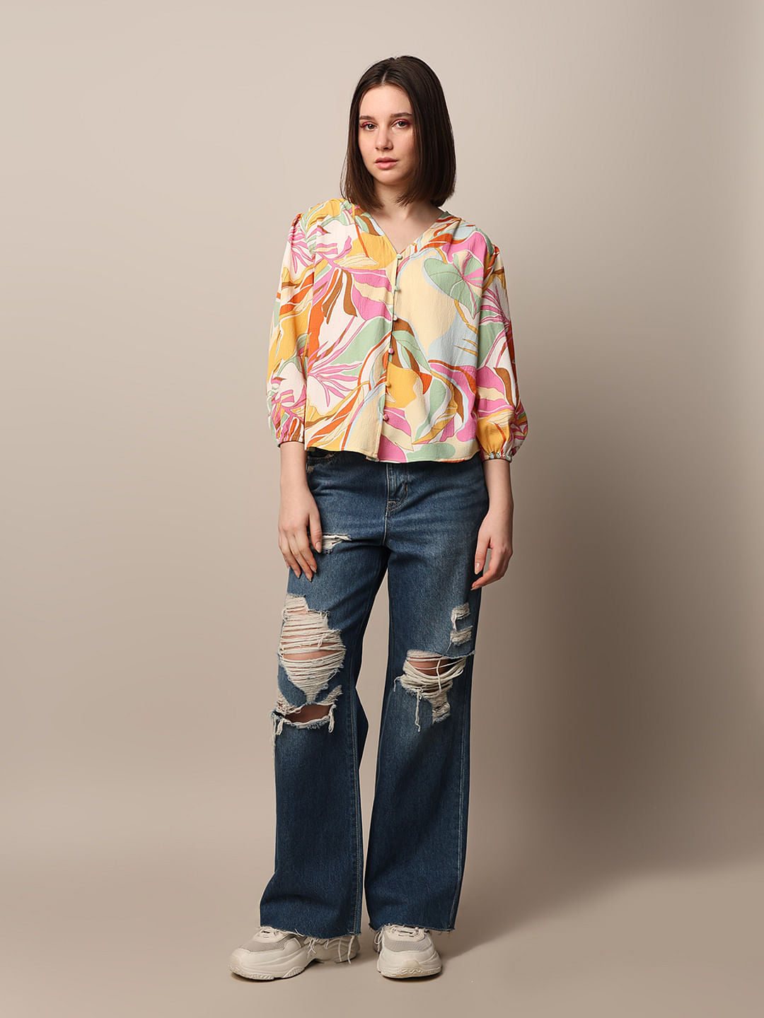 Multi-Colour Printed Crepe Top
