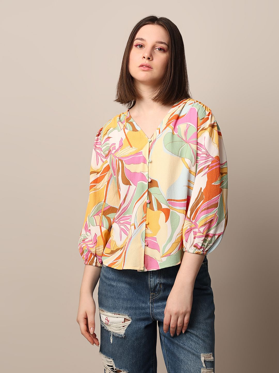 Multi-Colour Printed Crepe Top