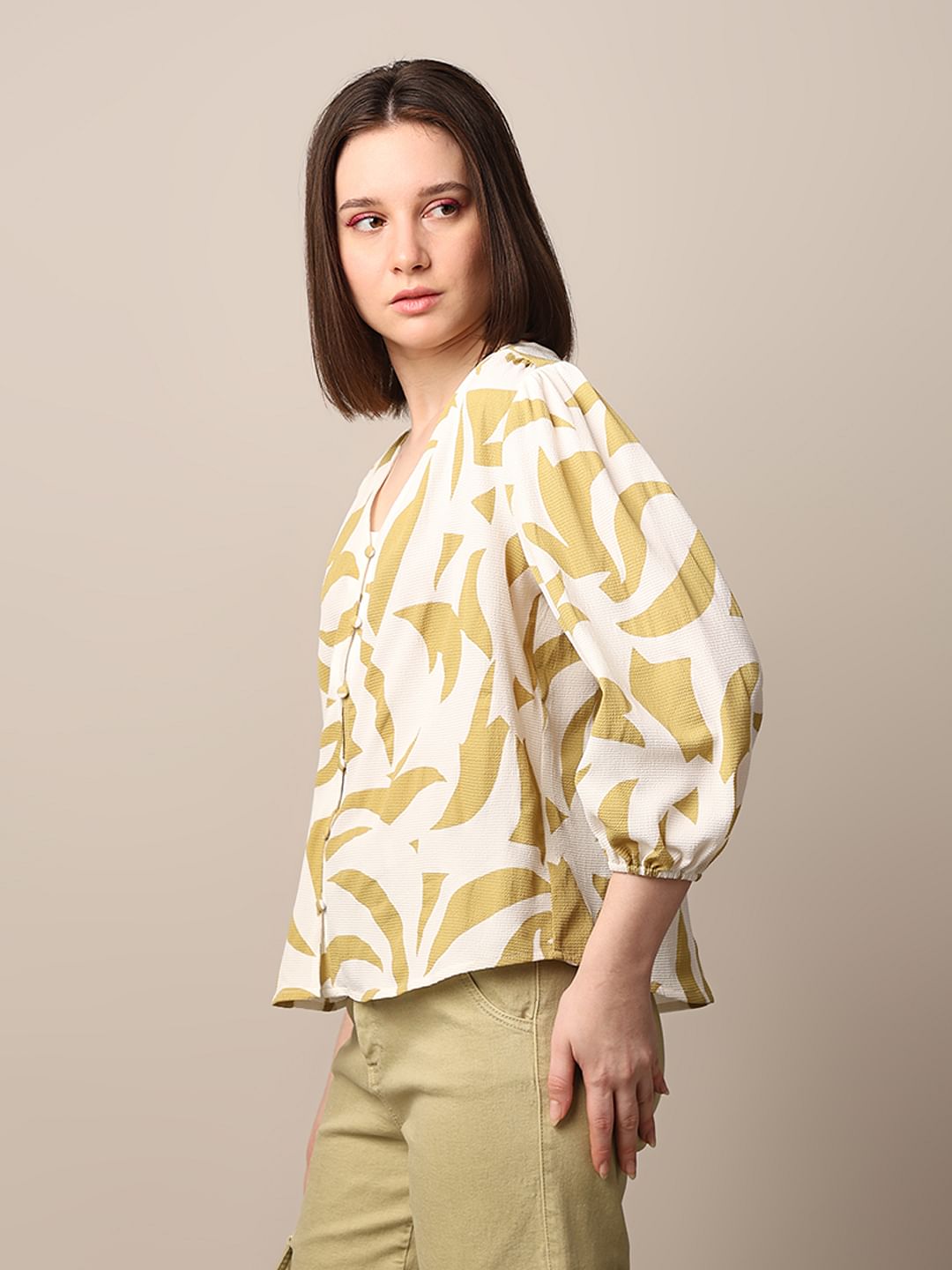 Beige Printed Crepe Top