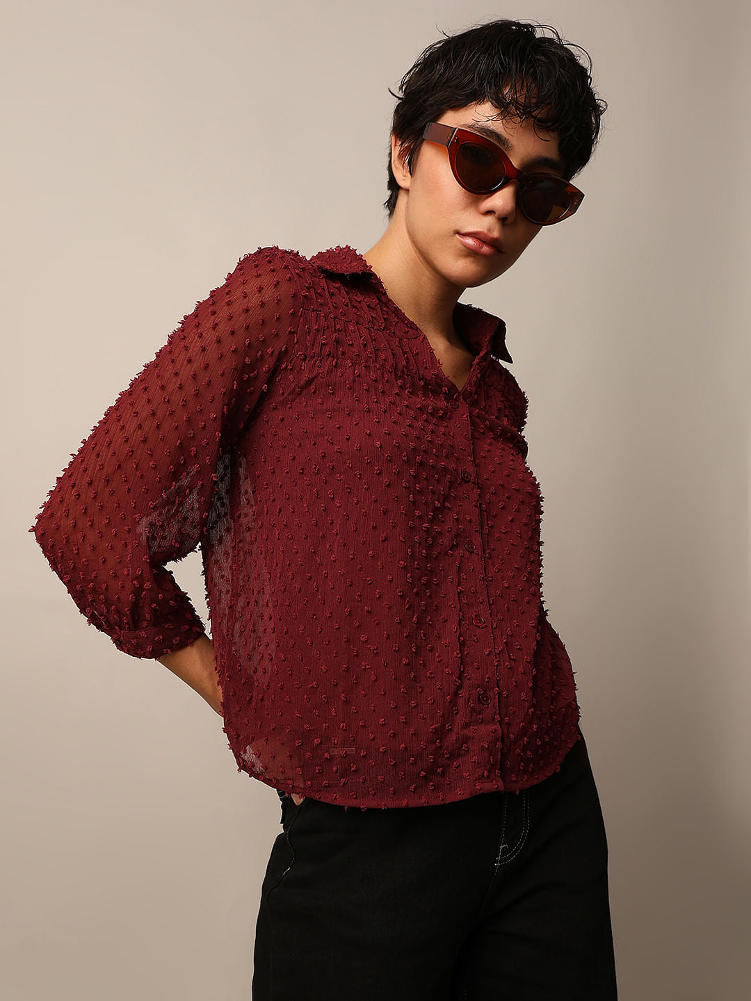 Maroon Textured Dobby Shirt