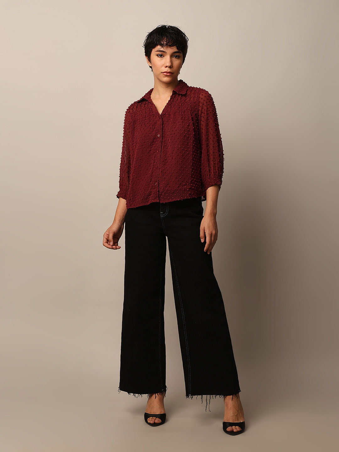 Maroon Textured Dobby Shirt