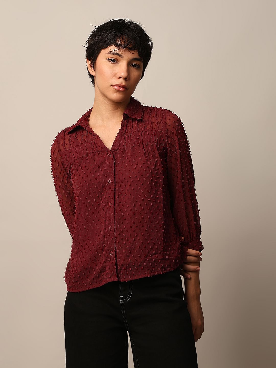 Maroon Textured Dobby Shirt