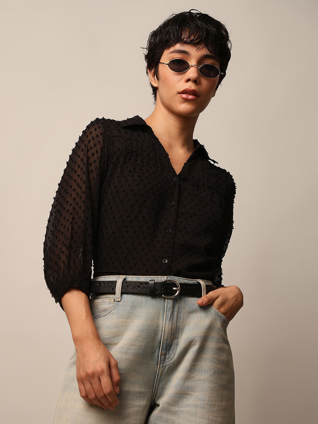 Black Textured Dobby Shirt