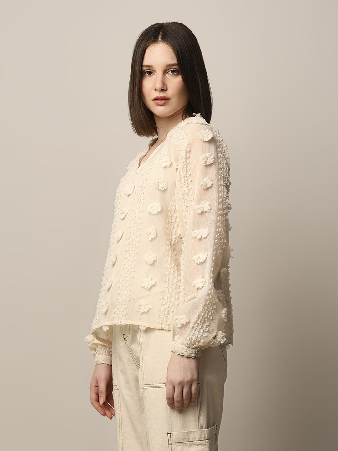 Beige Jacquard Top