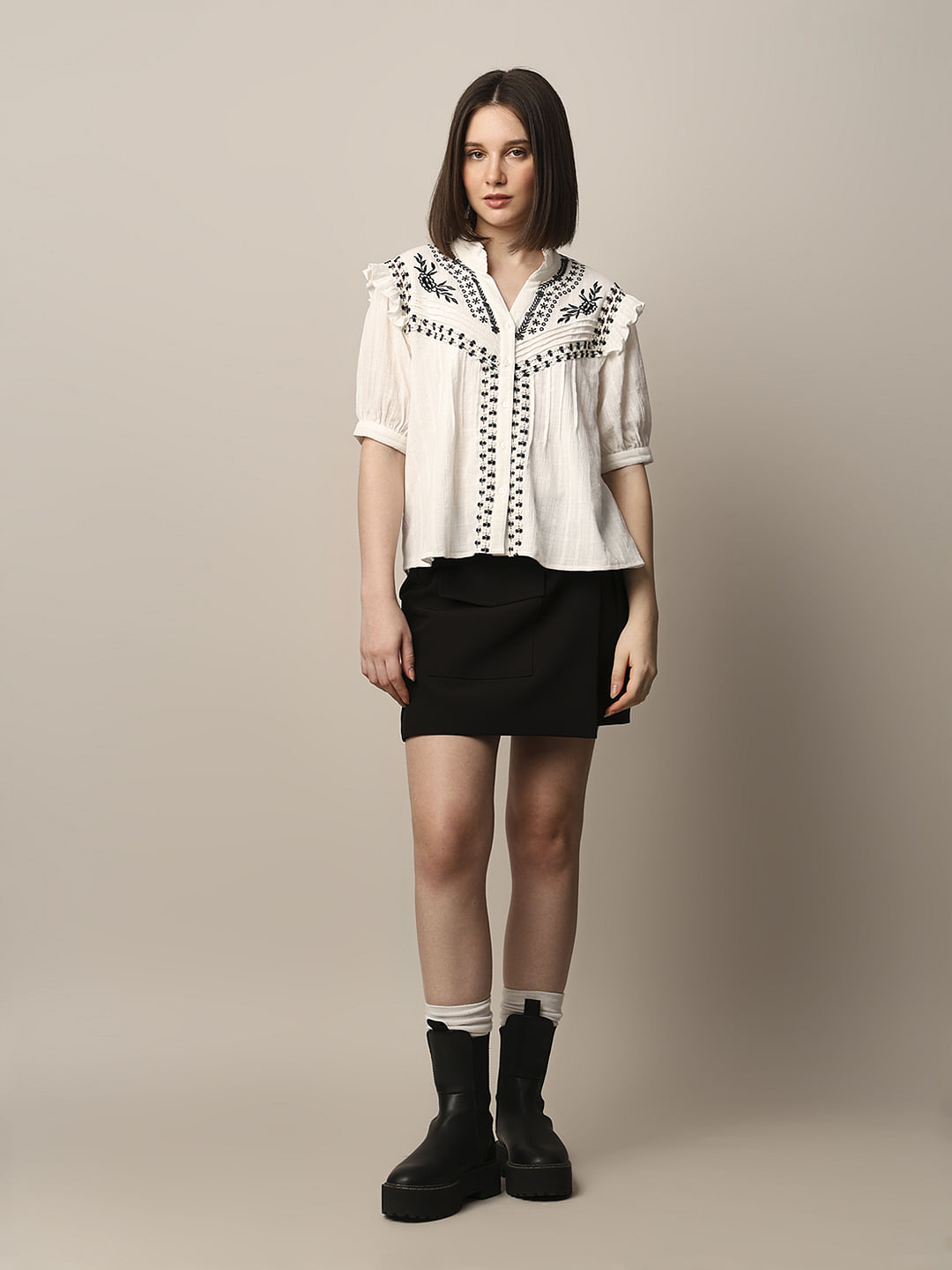 White Embroidered Cotton Top