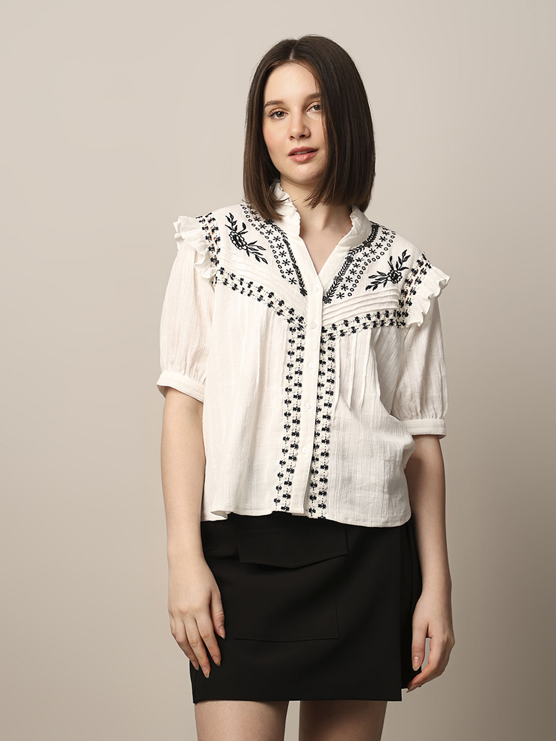 White Embroidered Cotton Top