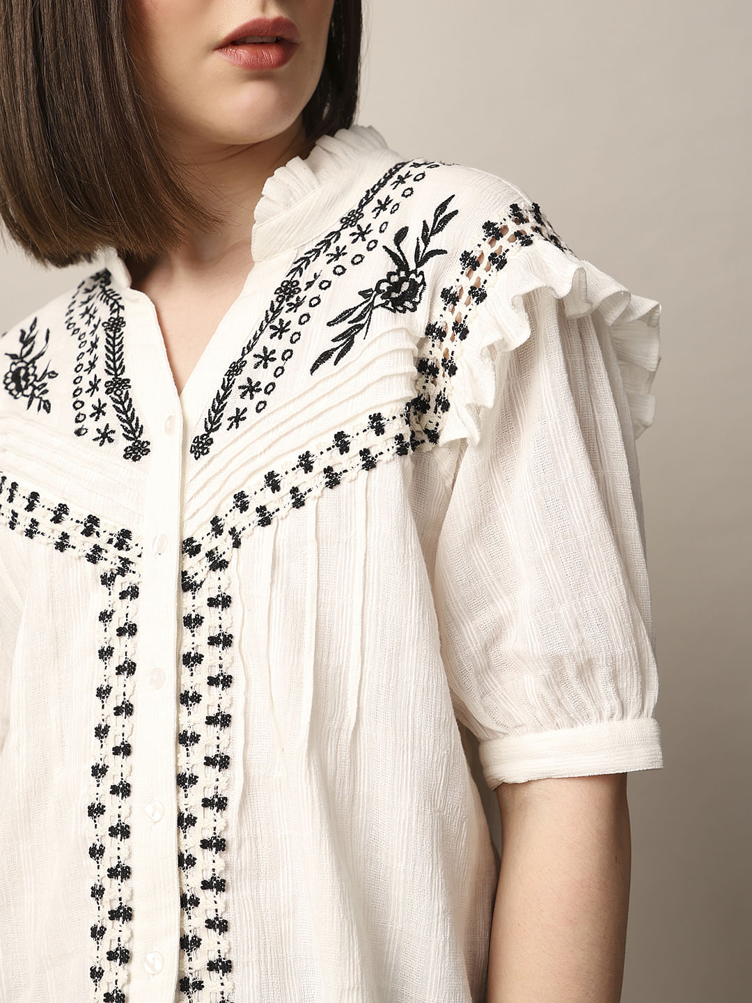 White Embroidered Cotton Top