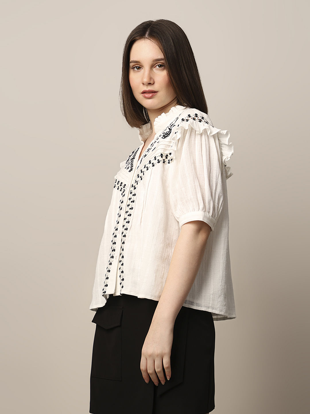 White Embroidered Cotton Top