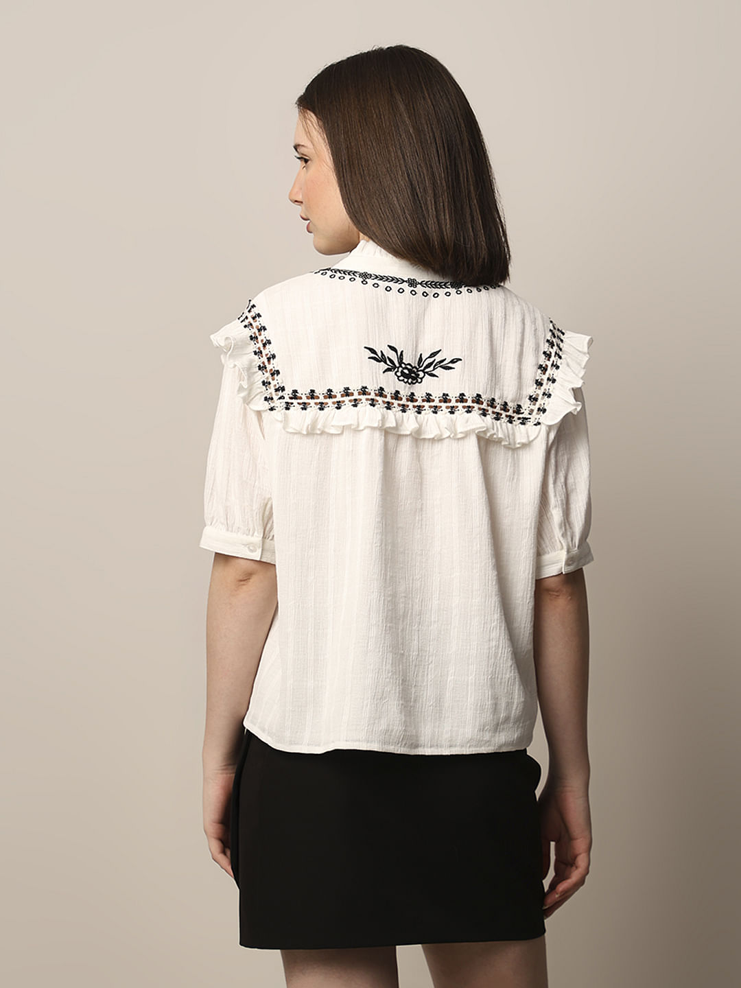 White Embroidered Cotton Top