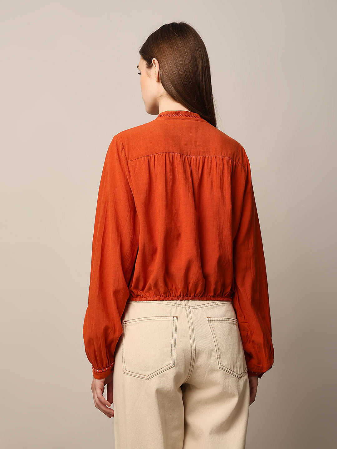 Orange Drawstring Detail Top