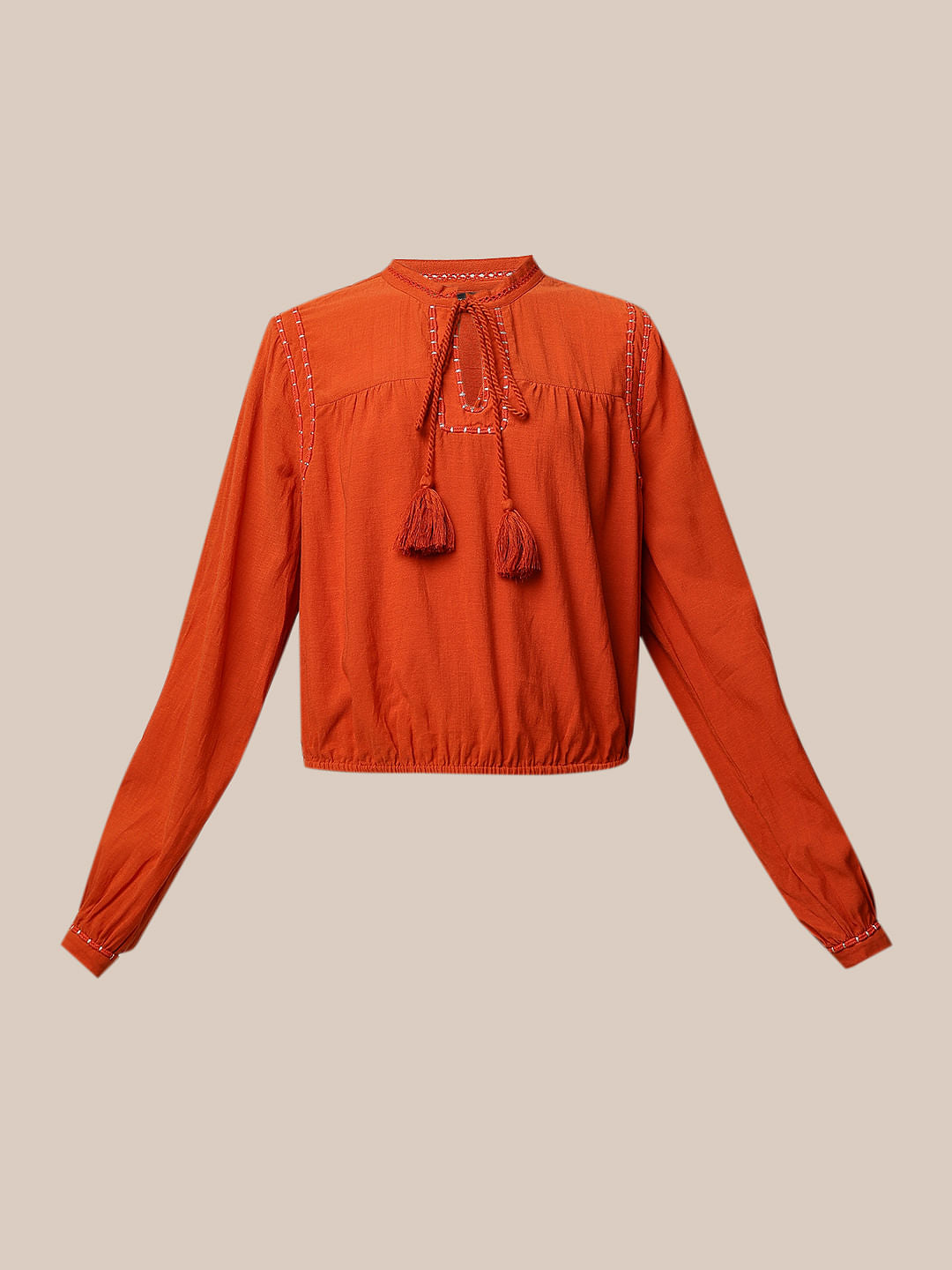 Orange Drawstring Detail Top