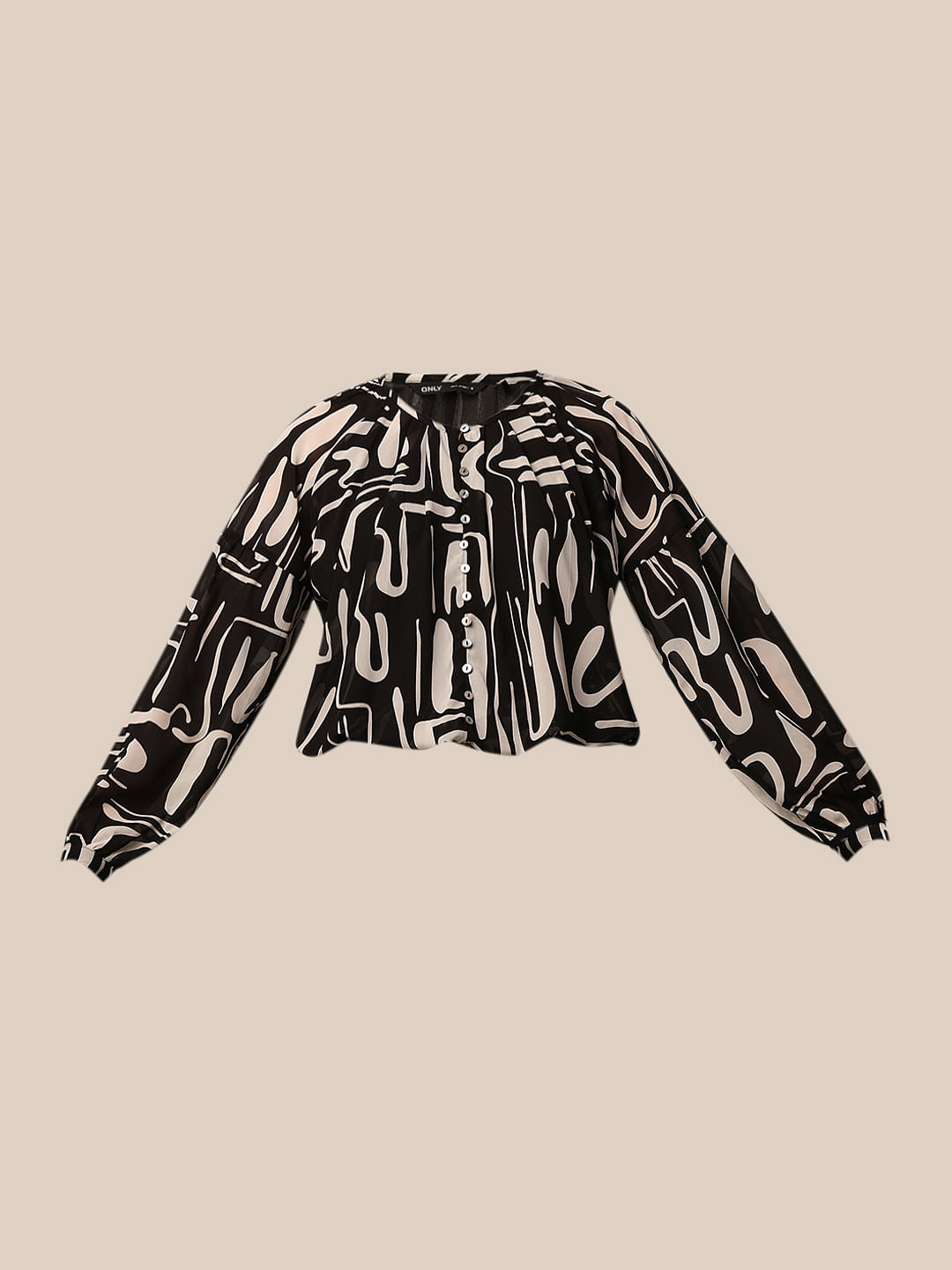 Black Abstract Print Chiffon Top