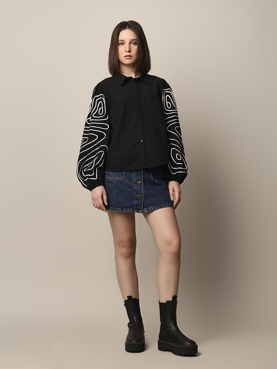 Black Embroidered Detail Shirt