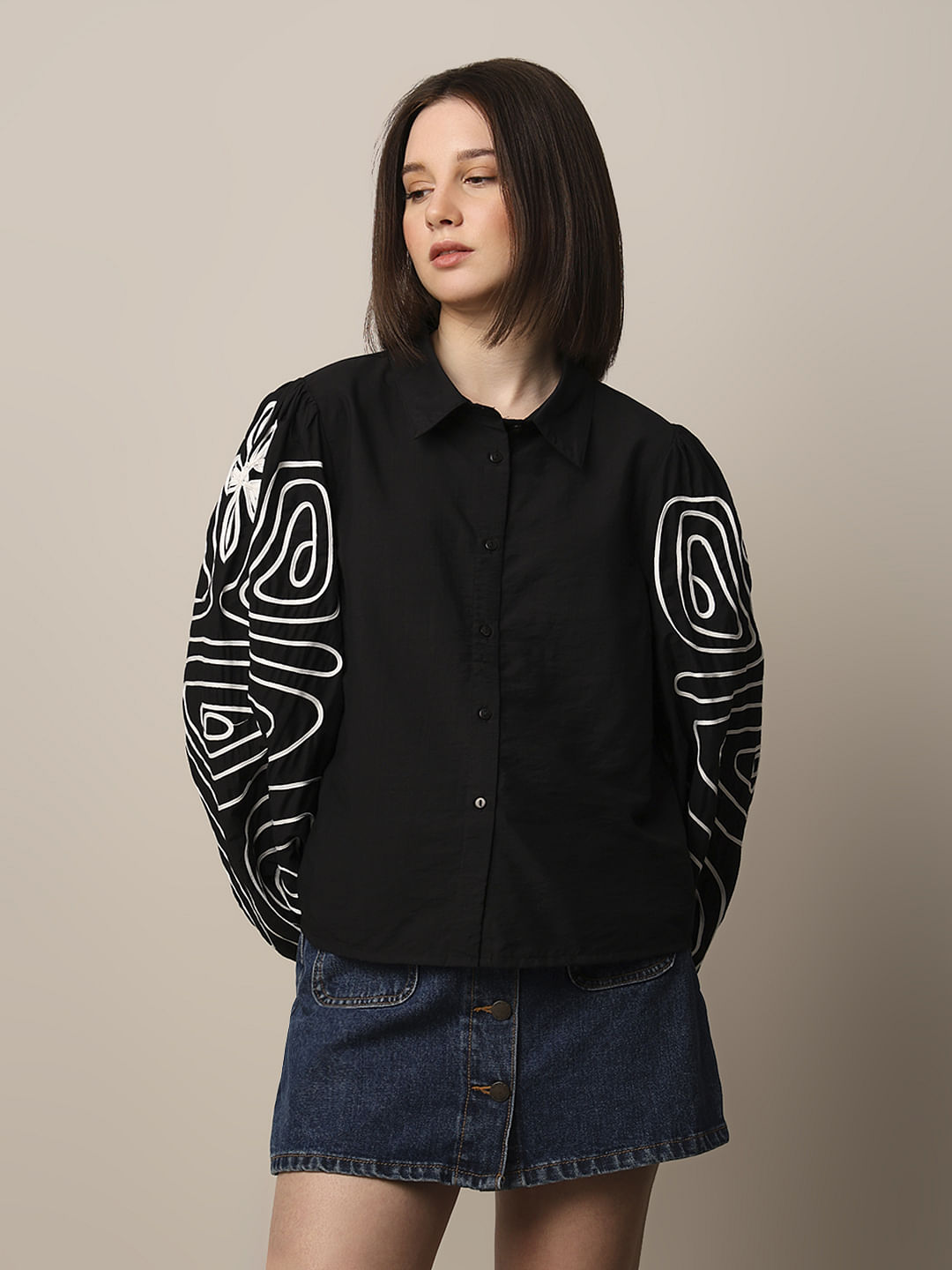 Black Embroidered Detail Shirt
