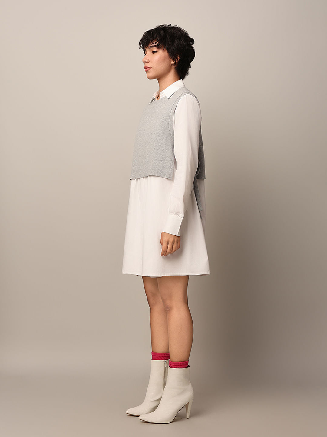 White Mock Pullover Shirt Dress