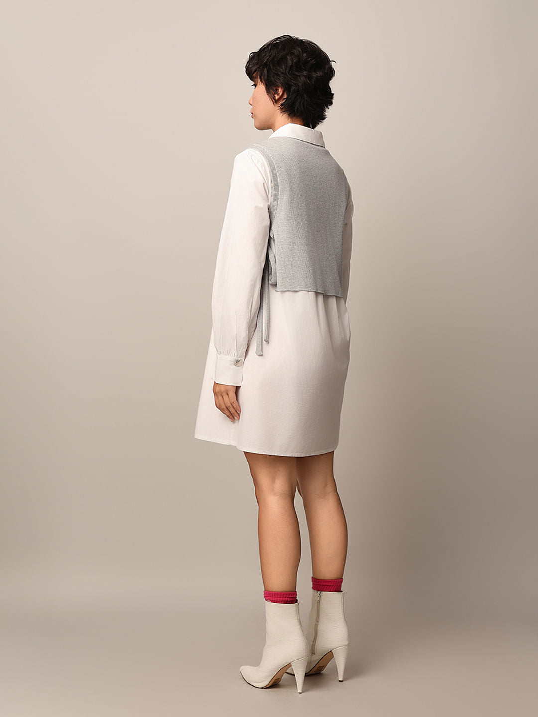 White Mock Pullover Shirt Dress