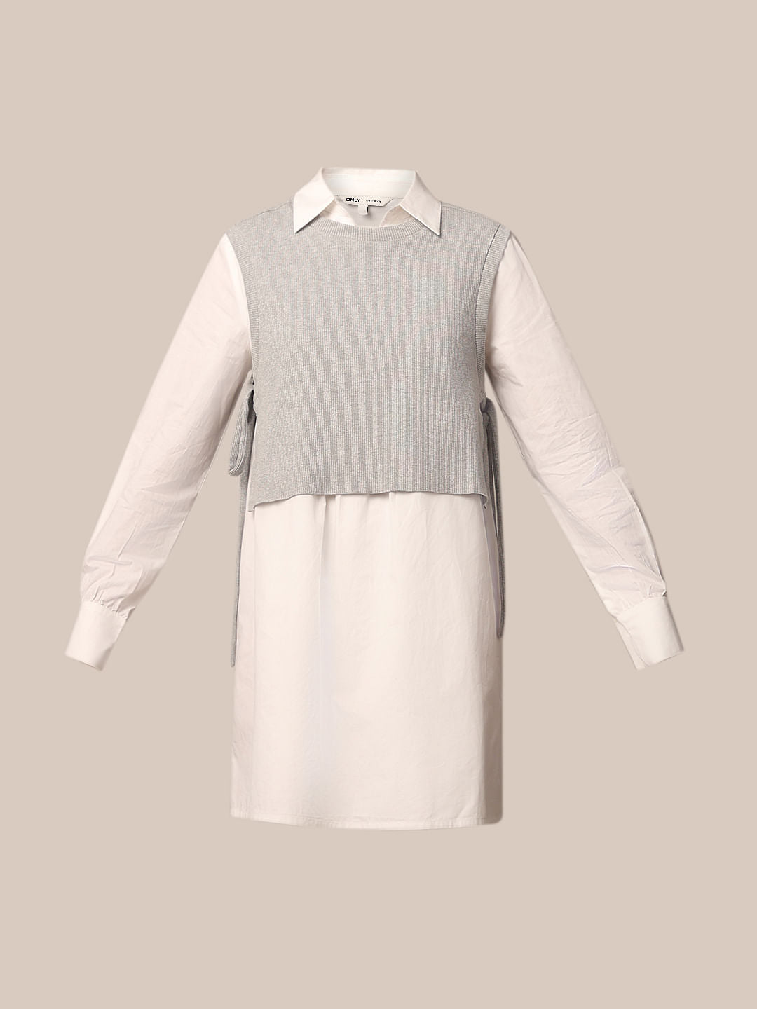 White Mock Pullover Shirt Dress