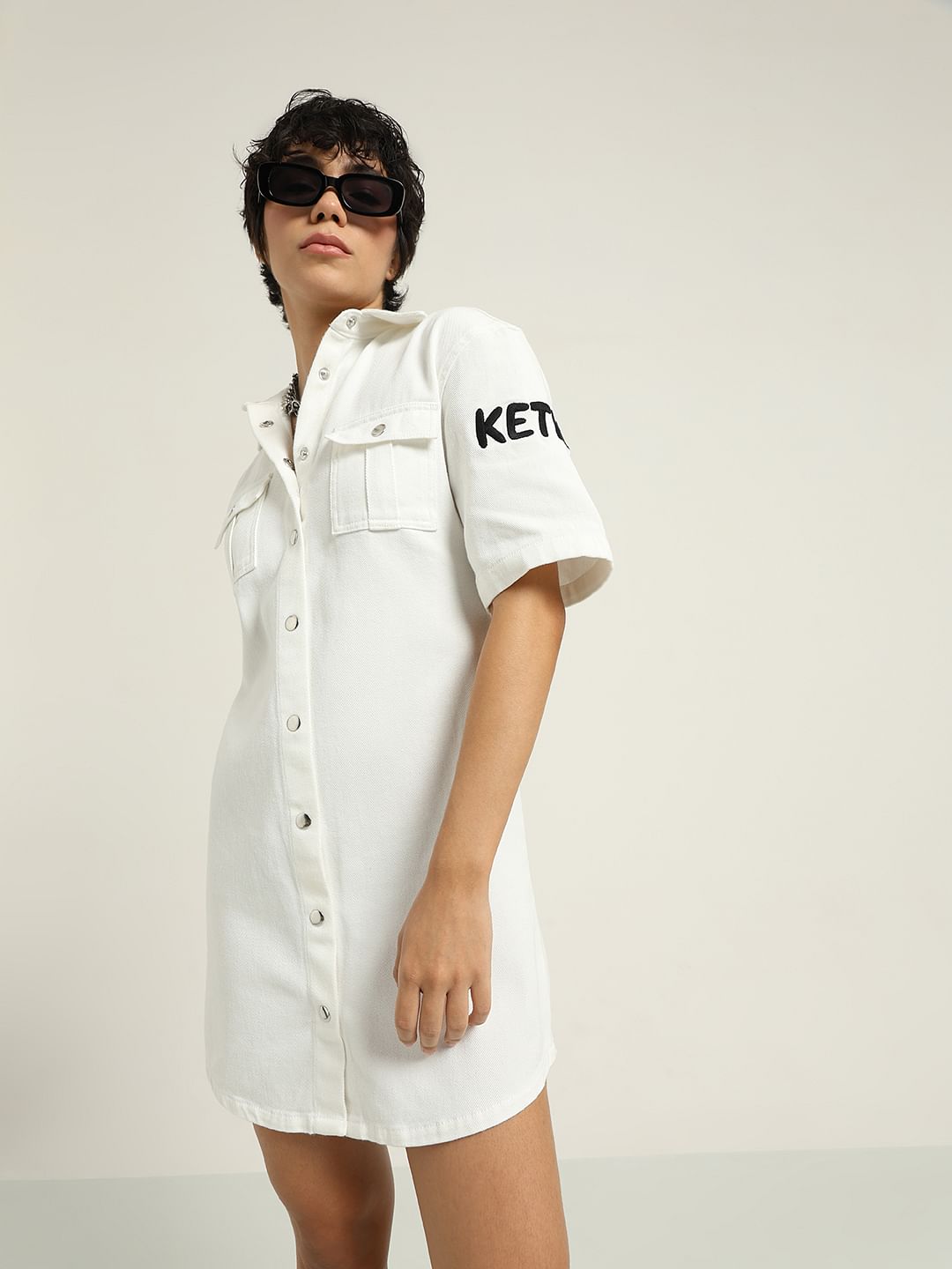 Ketnipz White Utility Shirt Dress