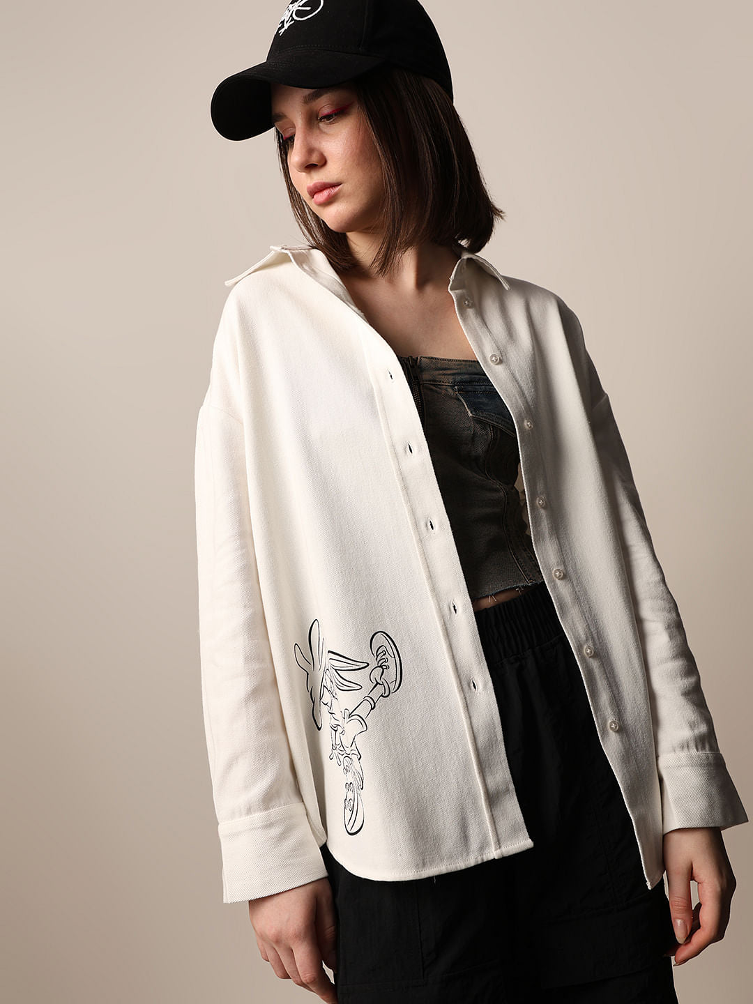 White Donald Duck Print Shirt