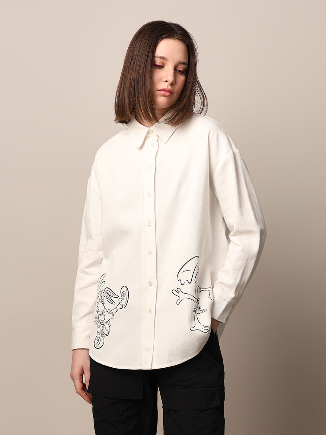 White Donald Duck Print Shirt