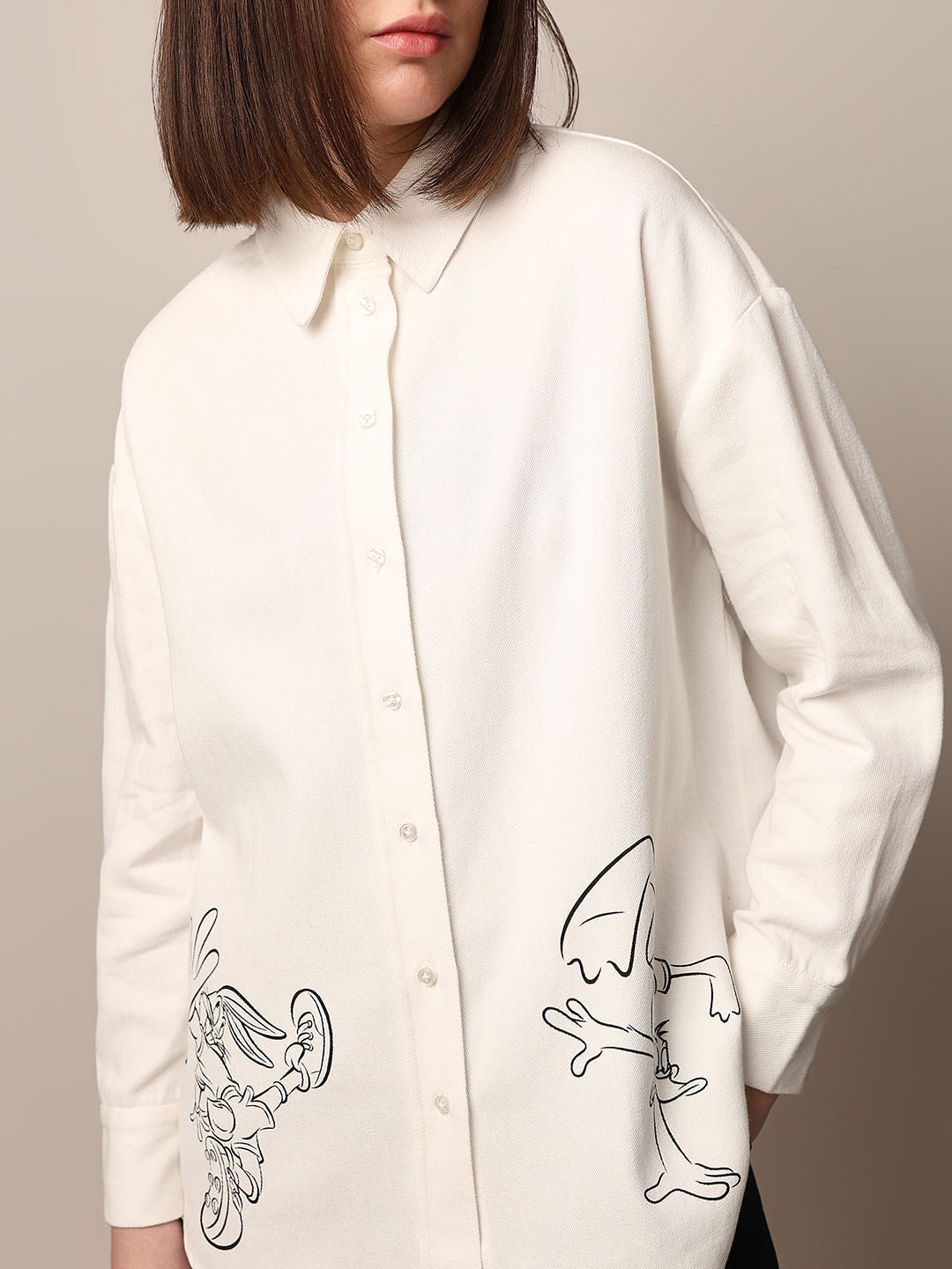 White Donald Duck Print Shirt