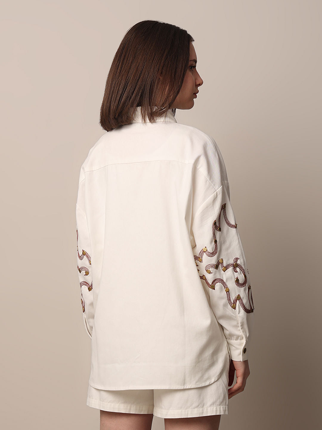 White Embroidered Co-Ord Set Shirt