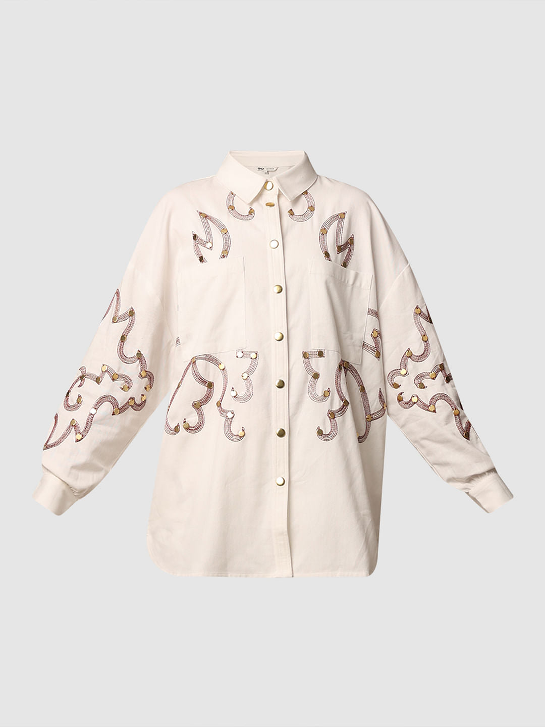 White Embroidered Co-Ord Set Shirt