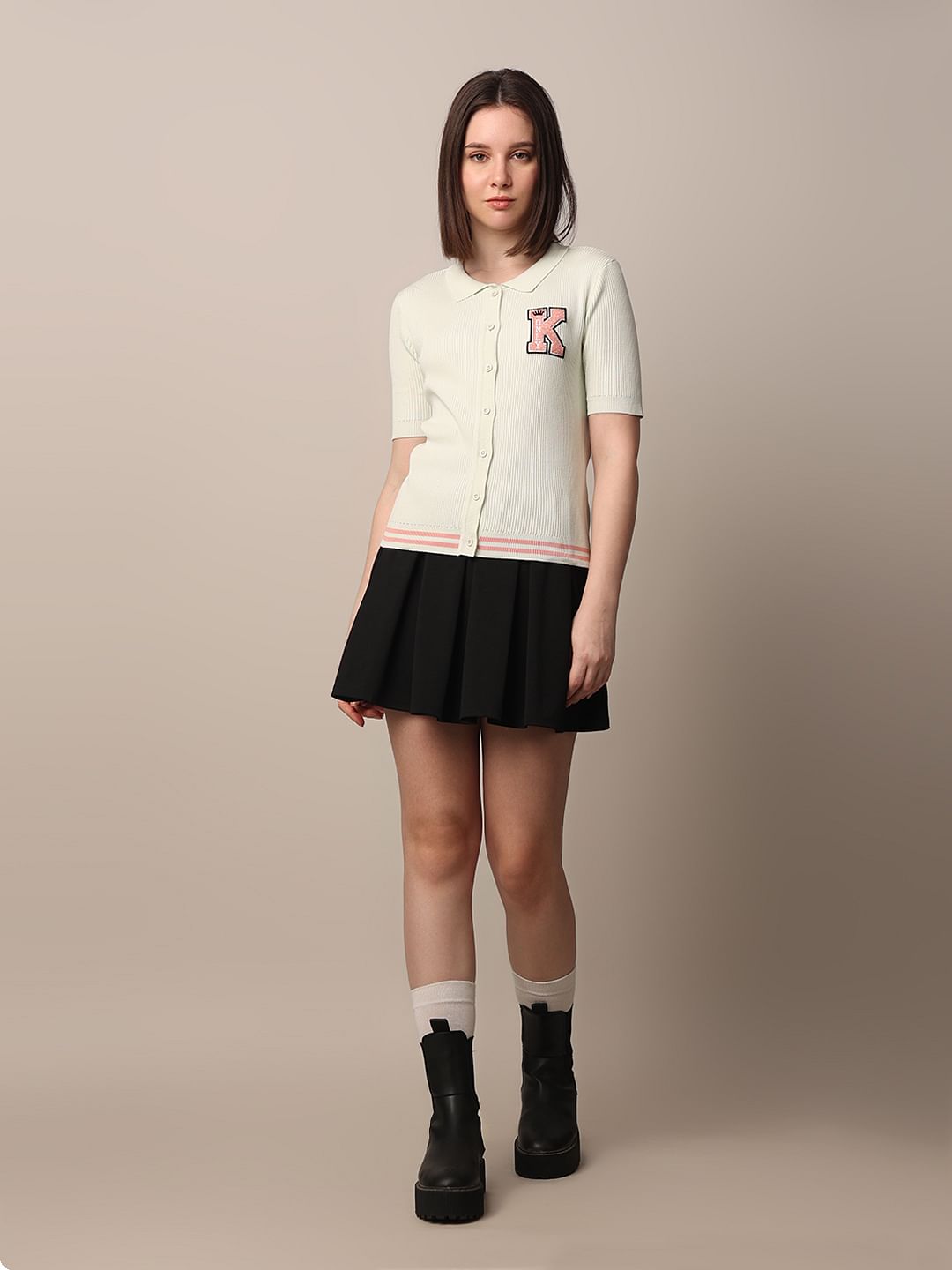 White Ribbed Fitted Polo