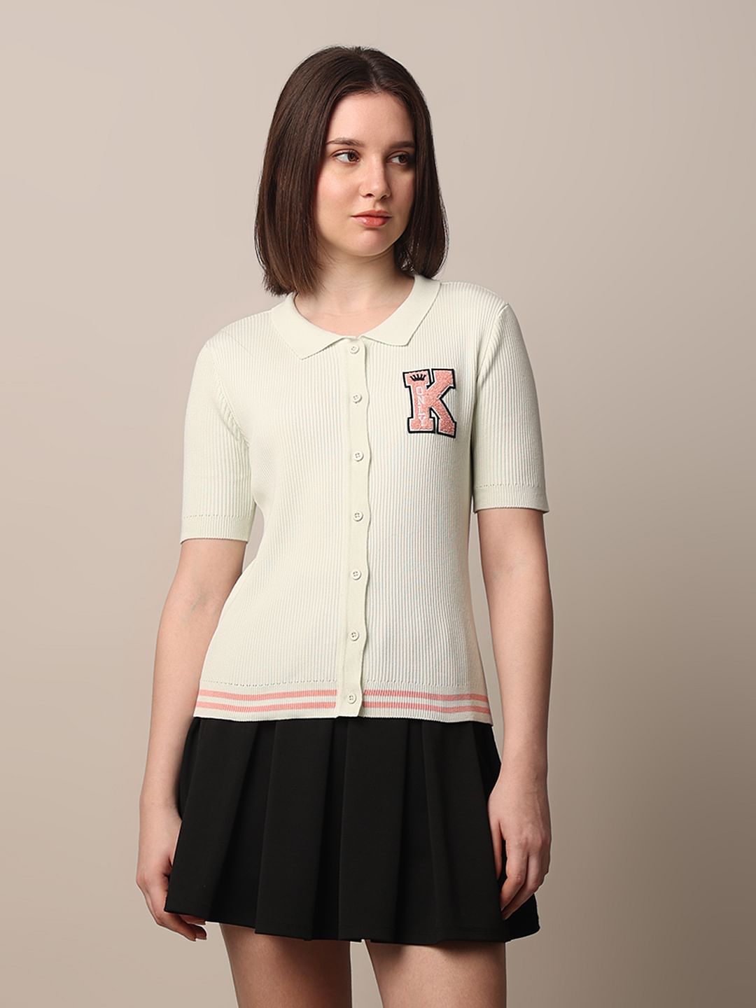 White Ribbed Fitted Polo