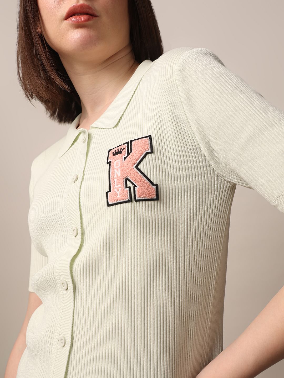 White Ribbed Fitted Polo