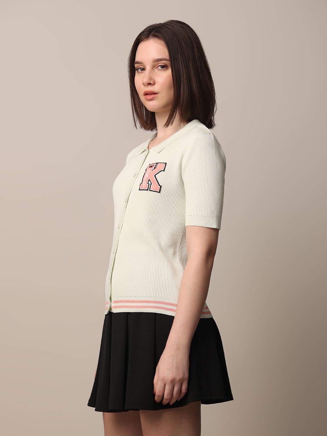 White Ribbed Fitted Polo