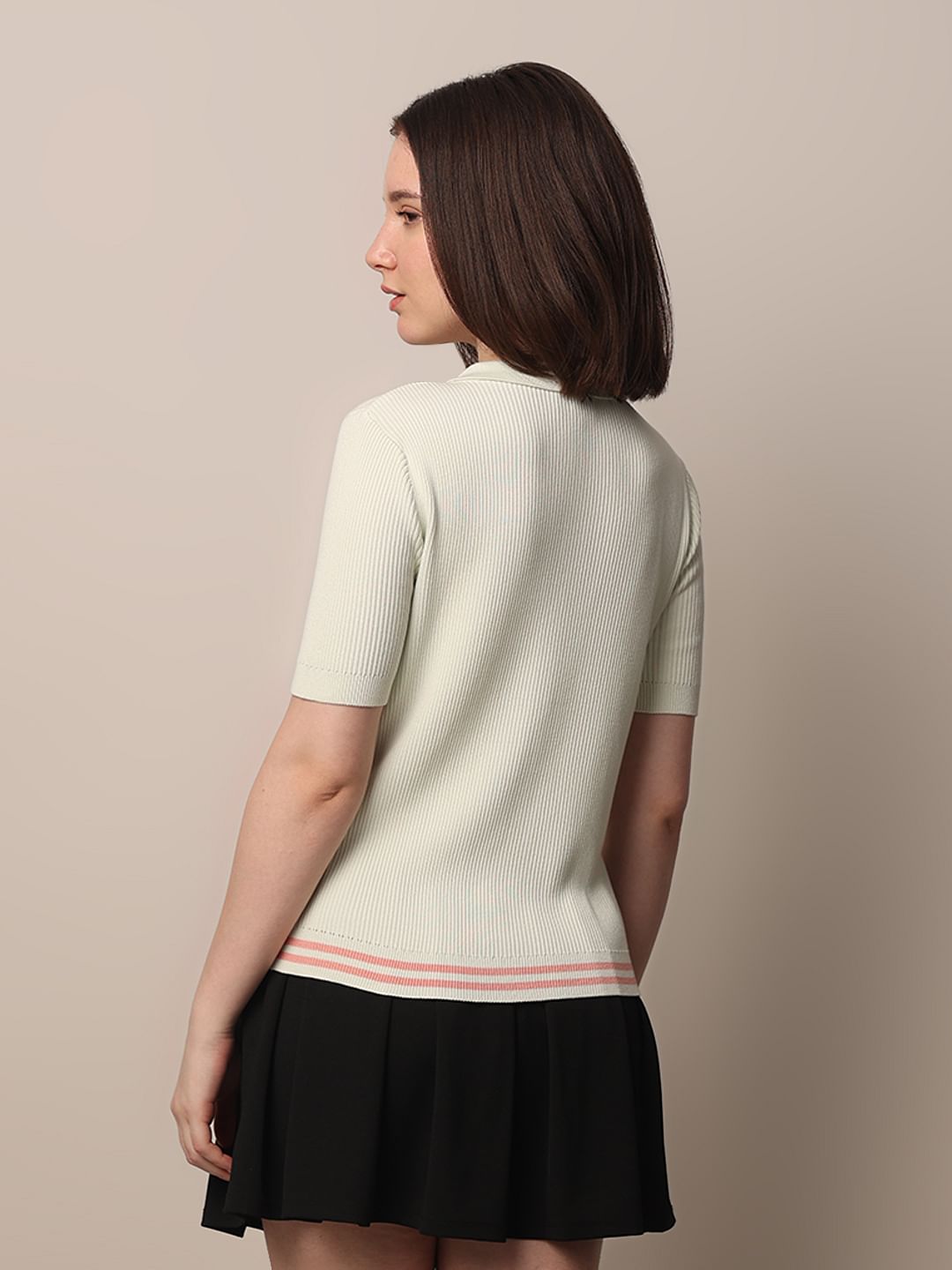 White Ribbed Fitted Polo