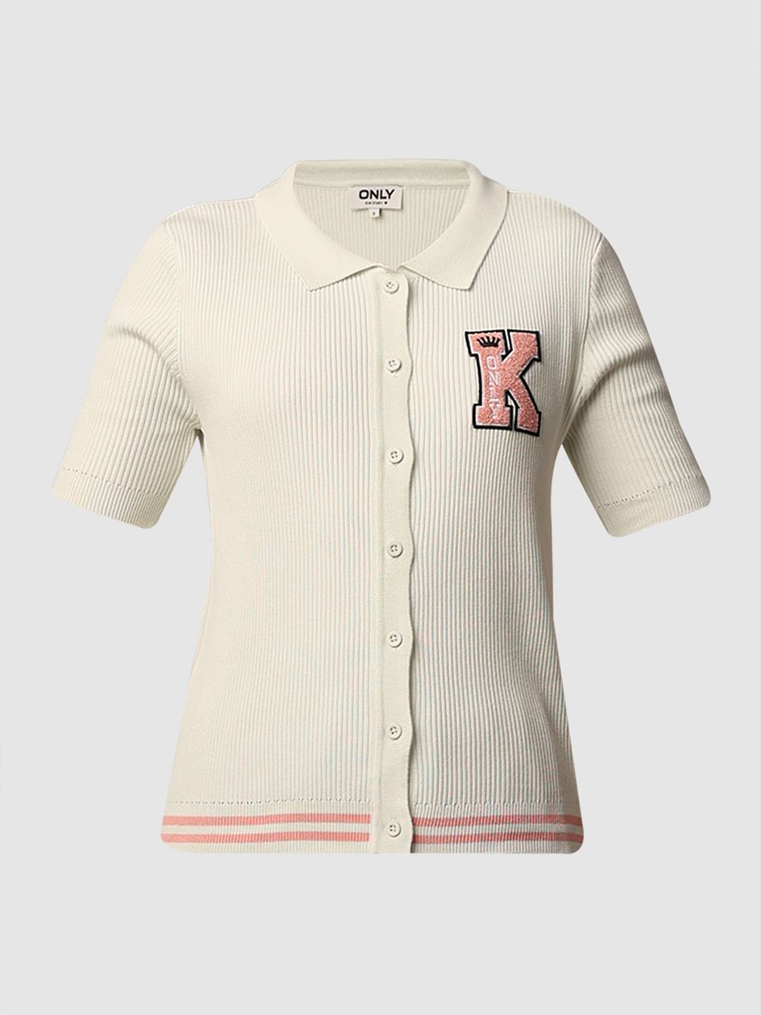 White Ribbed Fitted Polo