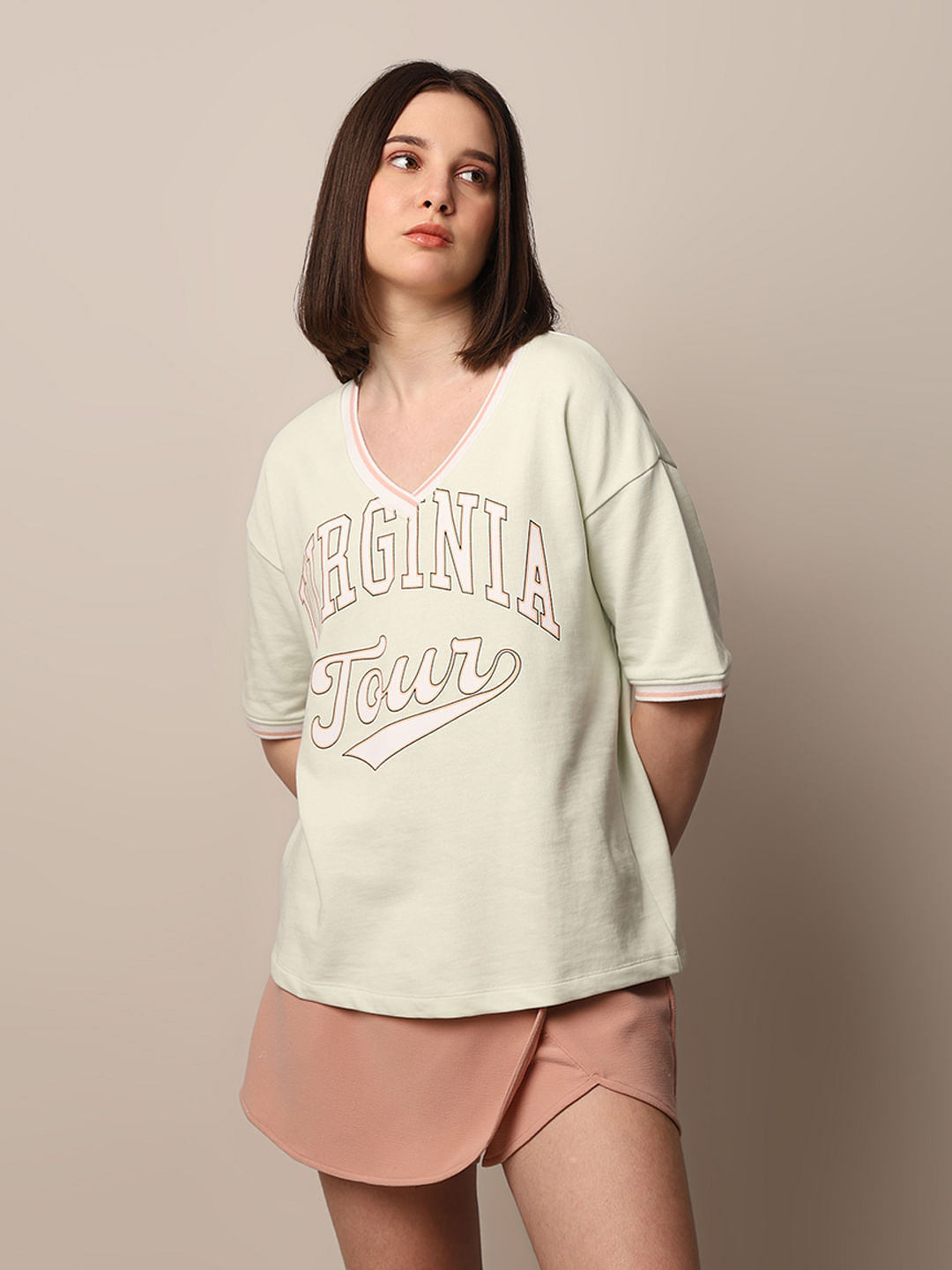 Light Green Printed Varsity T-Shirt