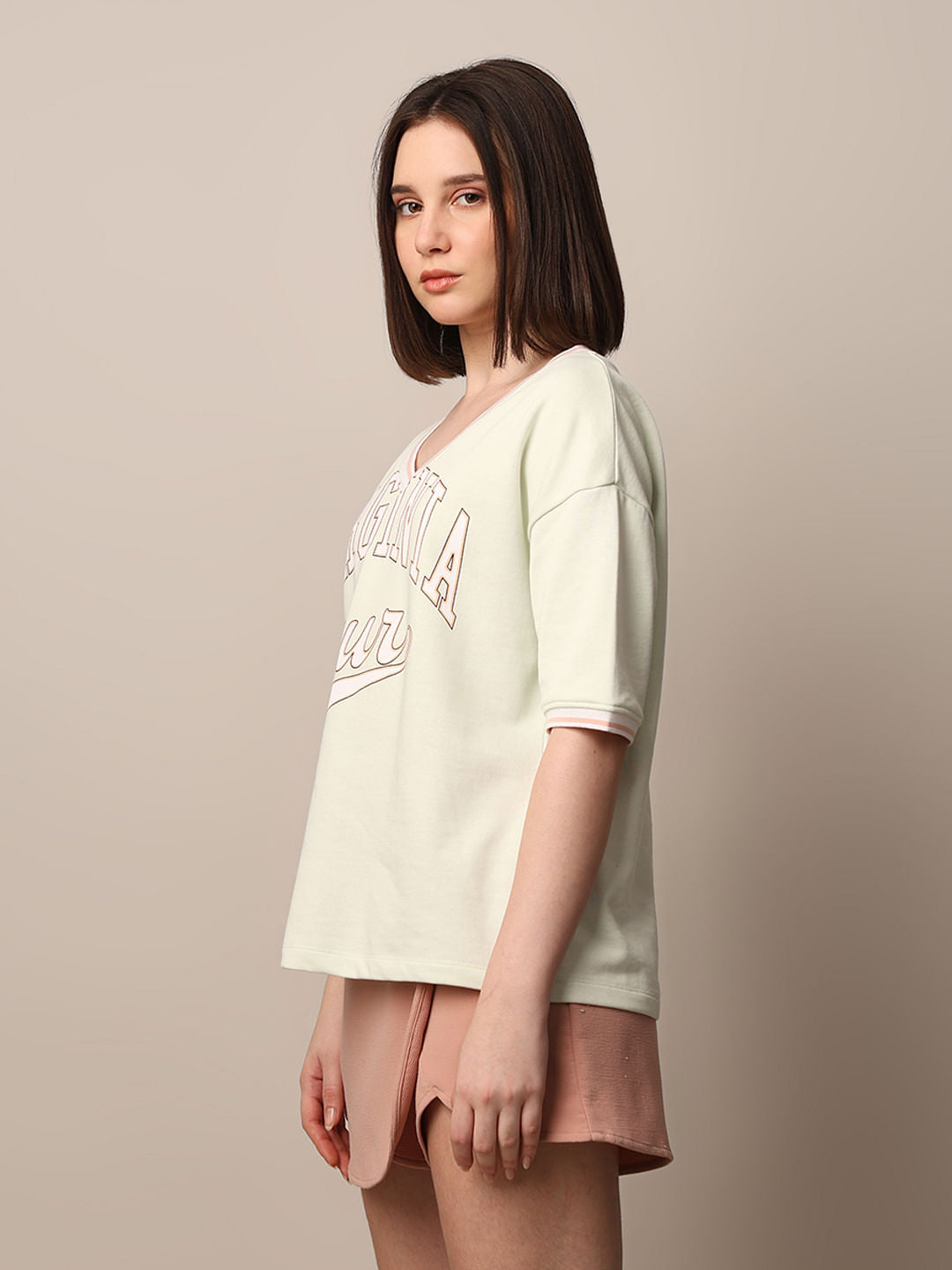 Light Green Printed Varsity T-Shirt