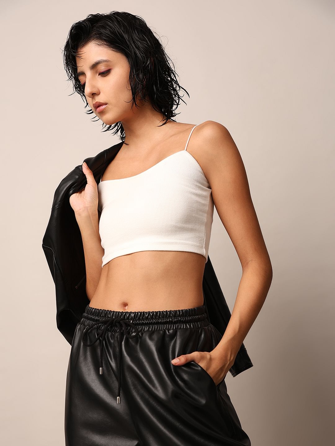 White Ribbed Bandeau Top