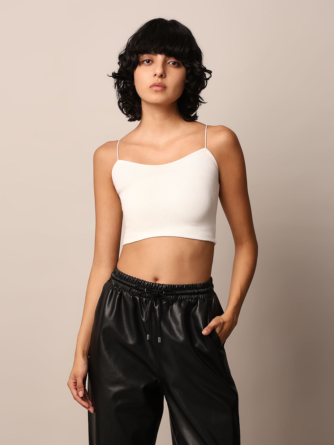 White Ribbed Bandeau Top