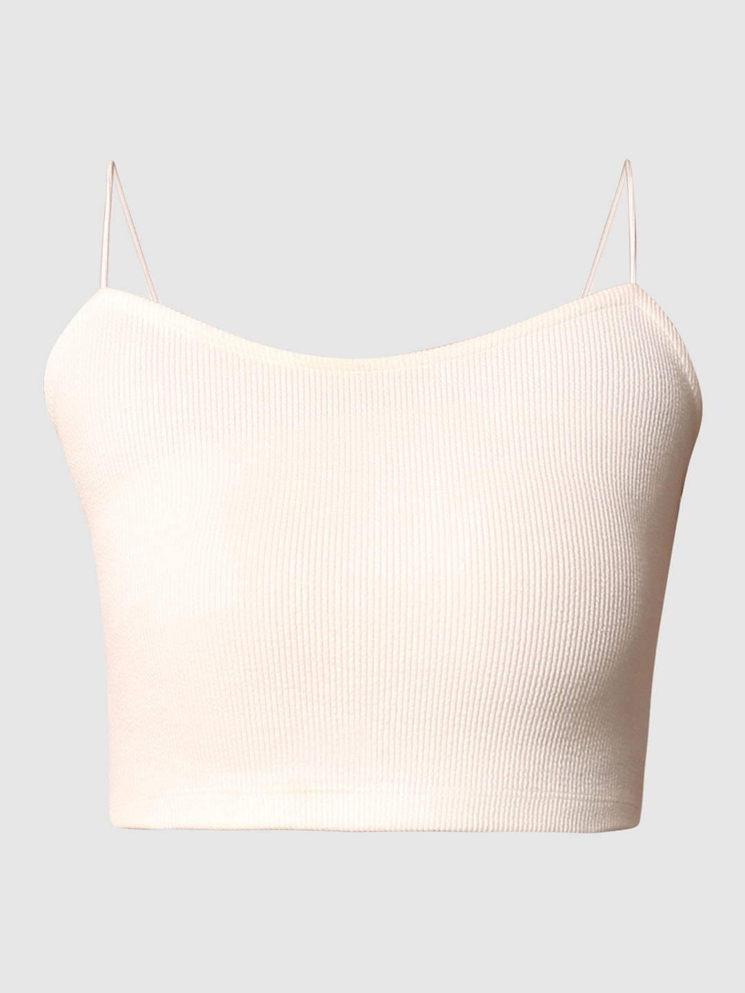 White Ribbed Bandeau Top