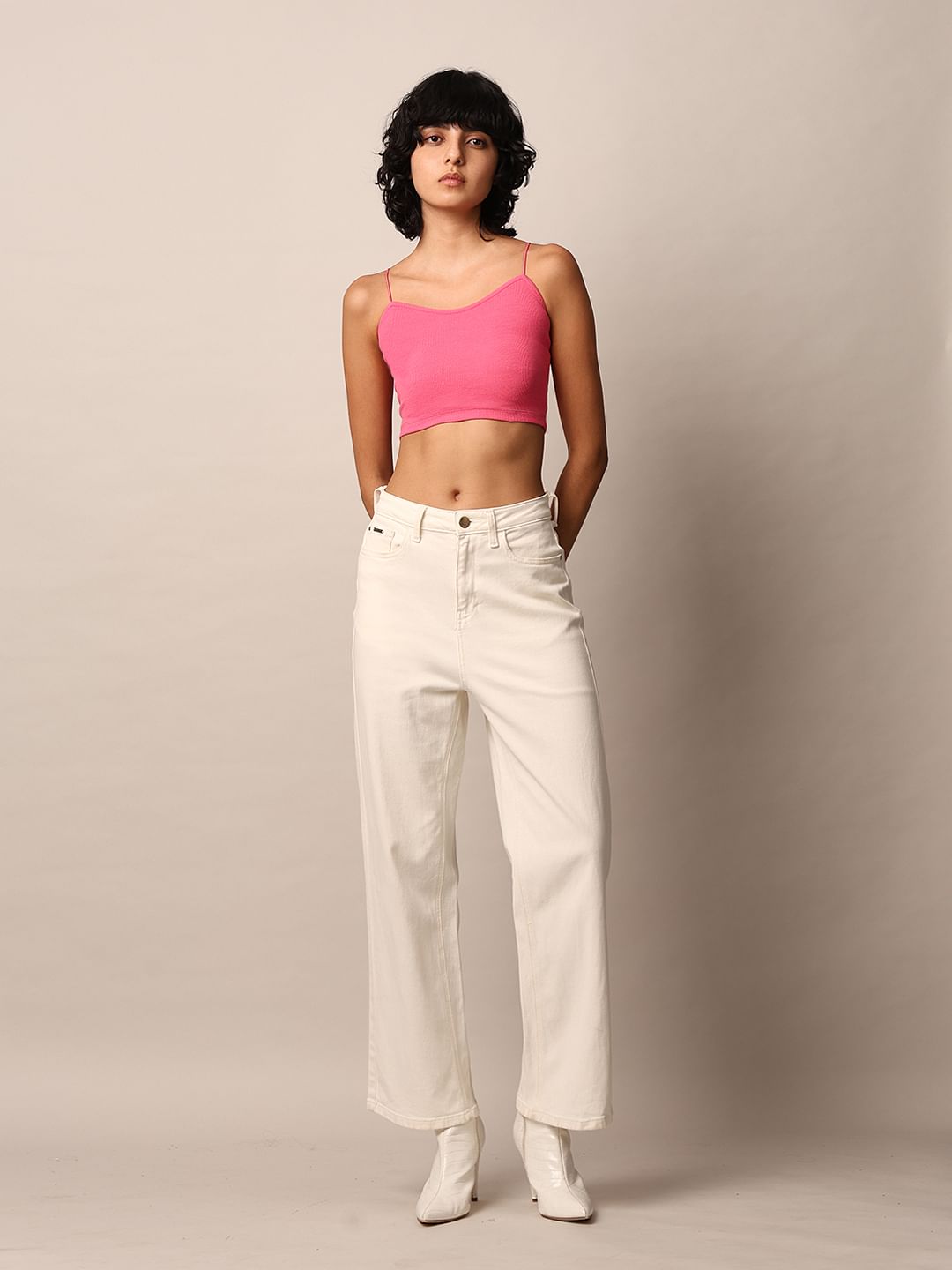 Pink Ribbed Bandeau Top