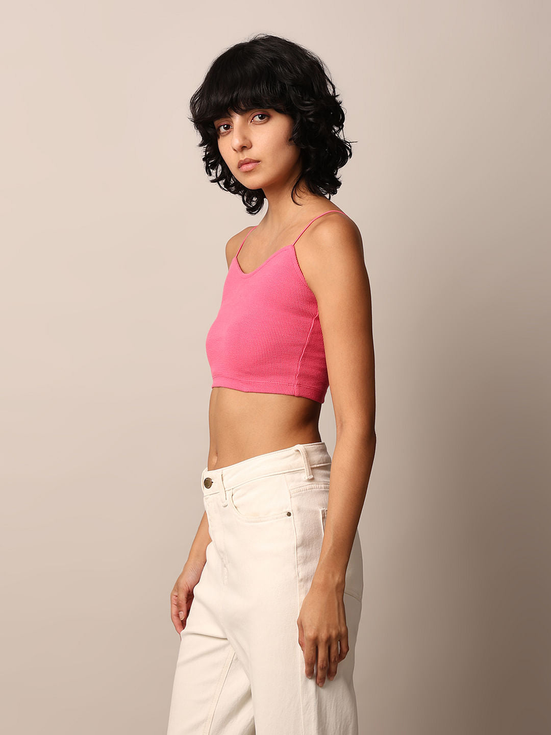 Pink Ribbed Bandeau Top