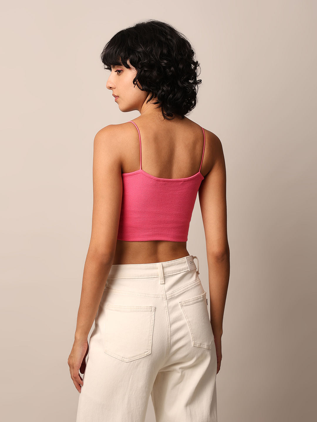 Pink Ribbed Bandeau Top