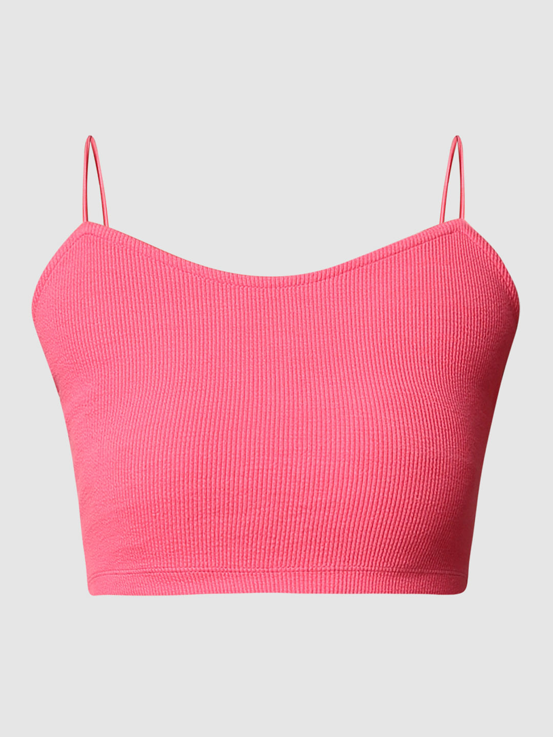 Pink Ribbed Bandeau Top