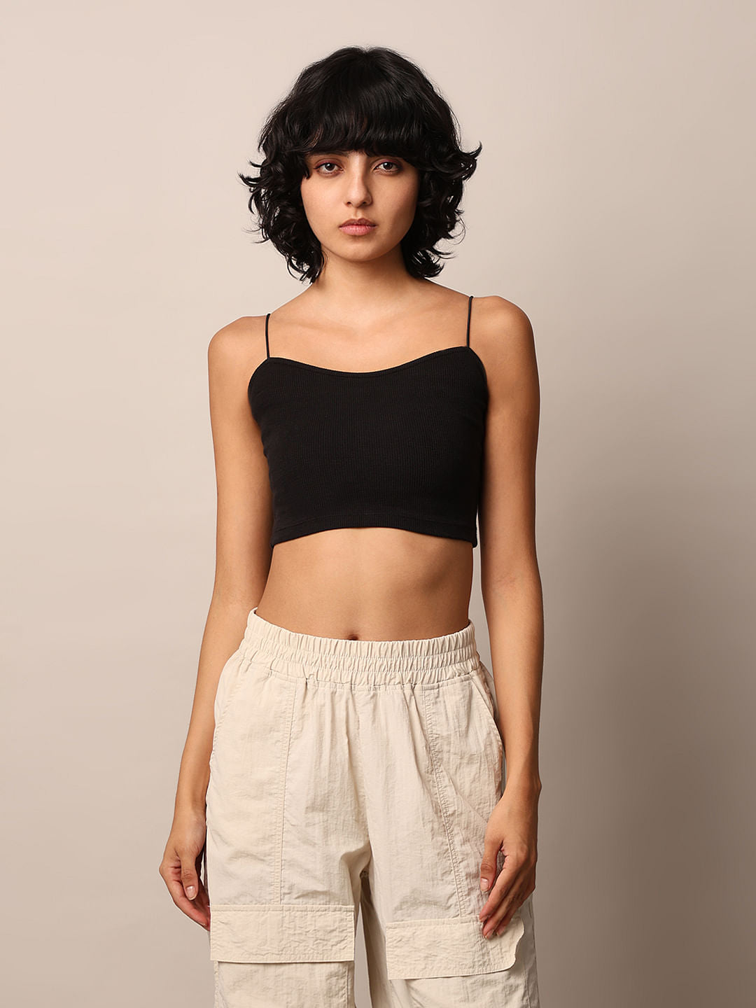 Black Ribbed Bandeau Top