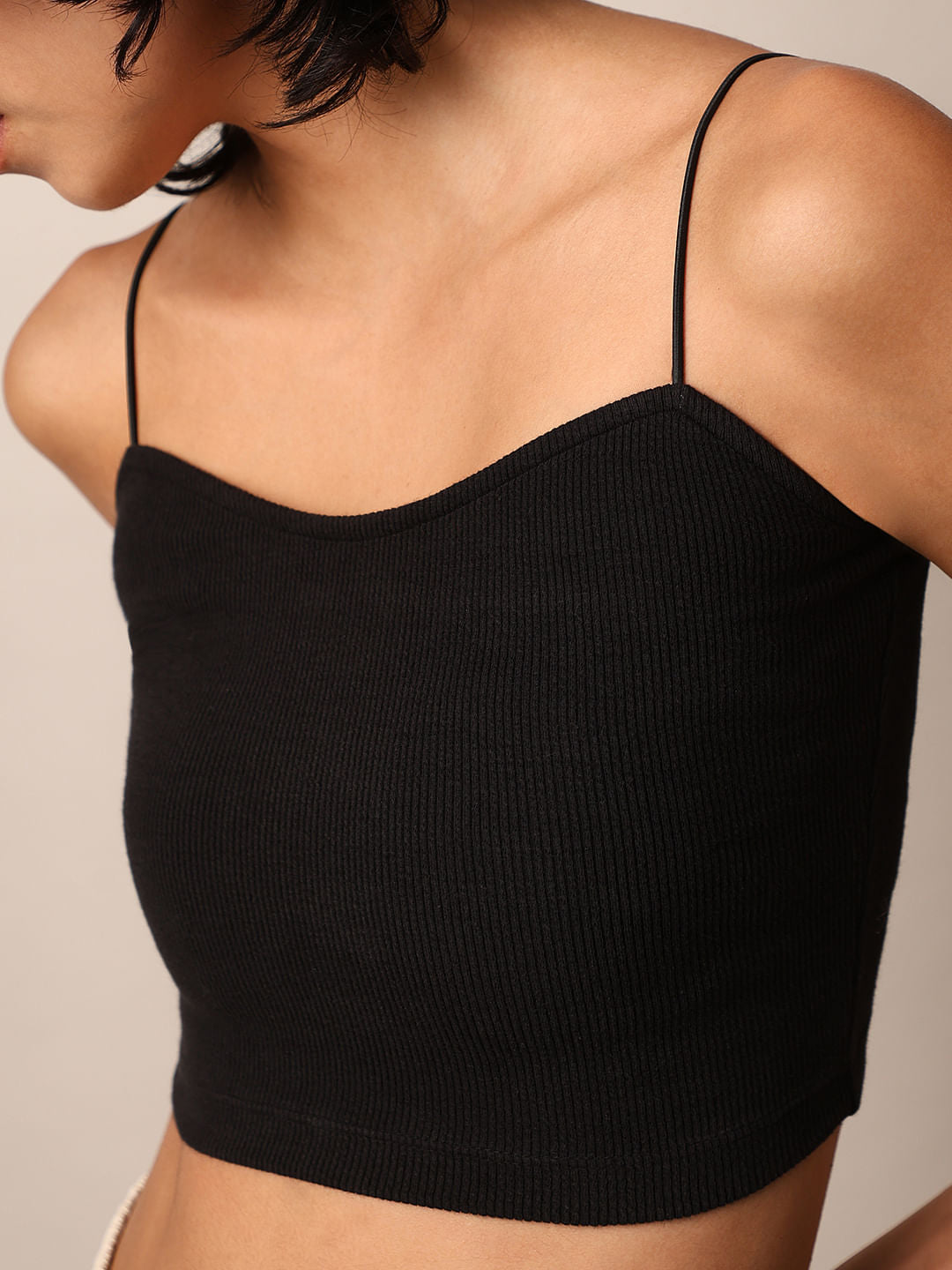 Black Ribbed Bandeau Top