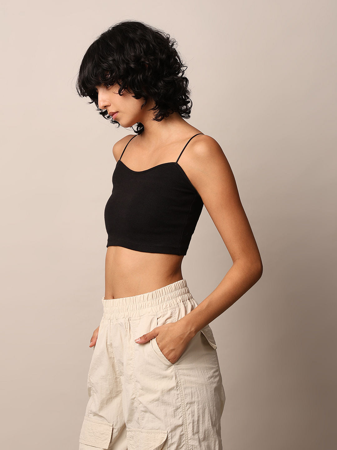 Black Ribbed Bandeau Top