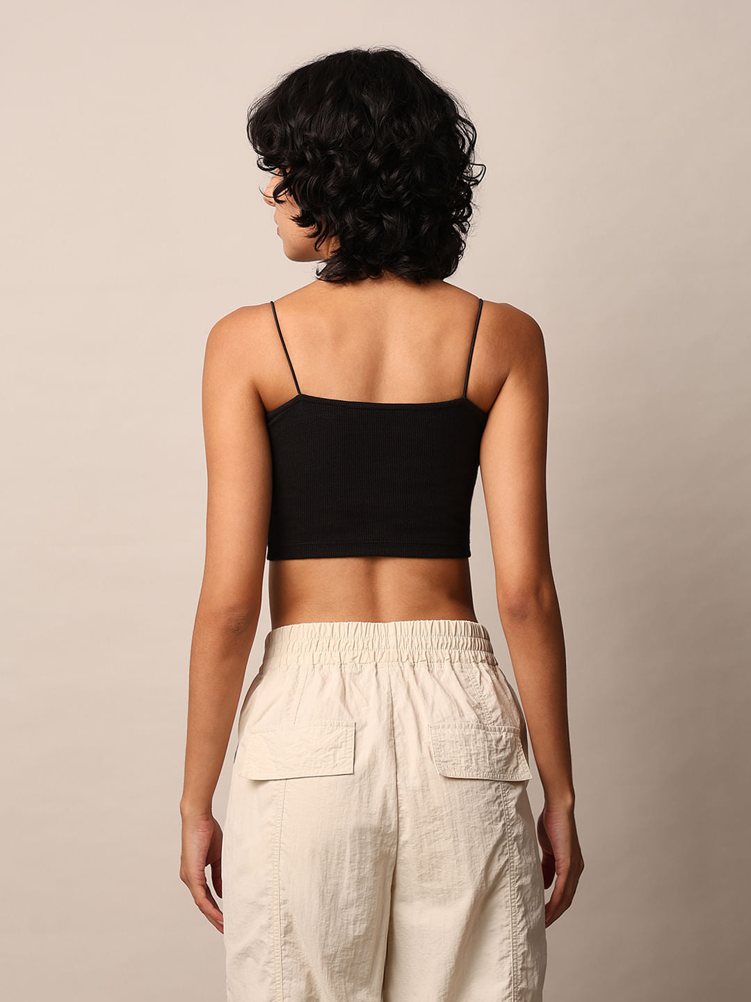 Black Ribbed Bandeau Top