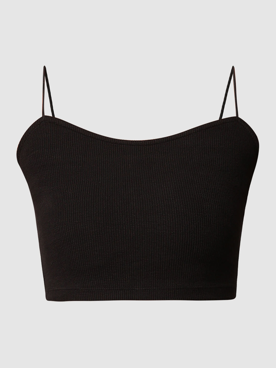 Black Ribbed Bandeau Top