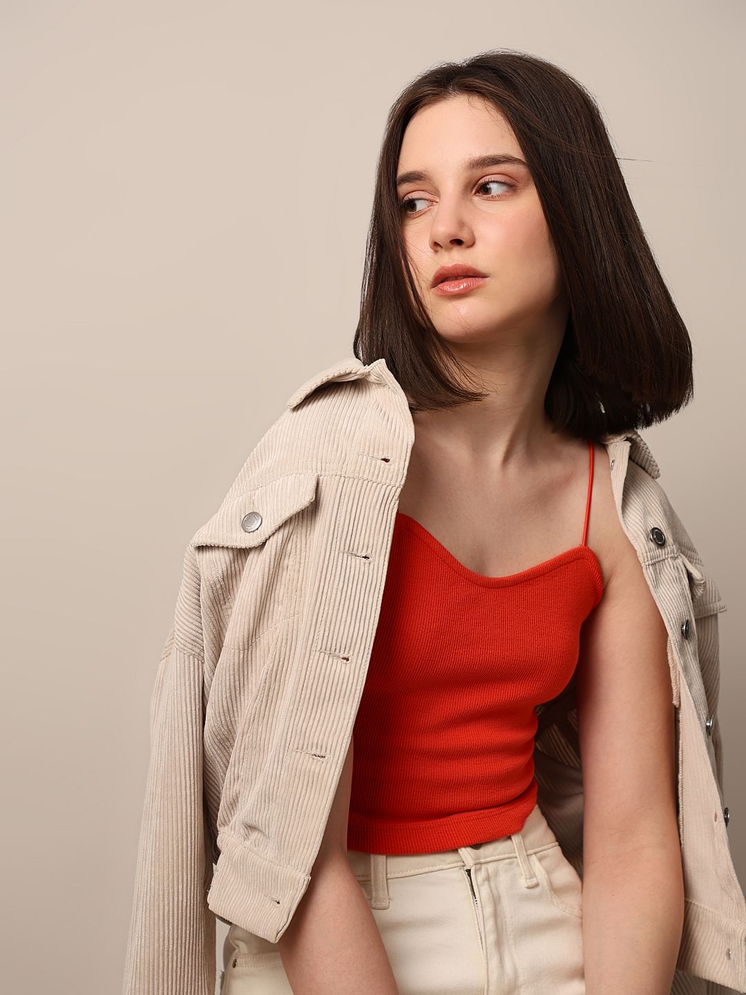 Red Ribbed Bandeau Top