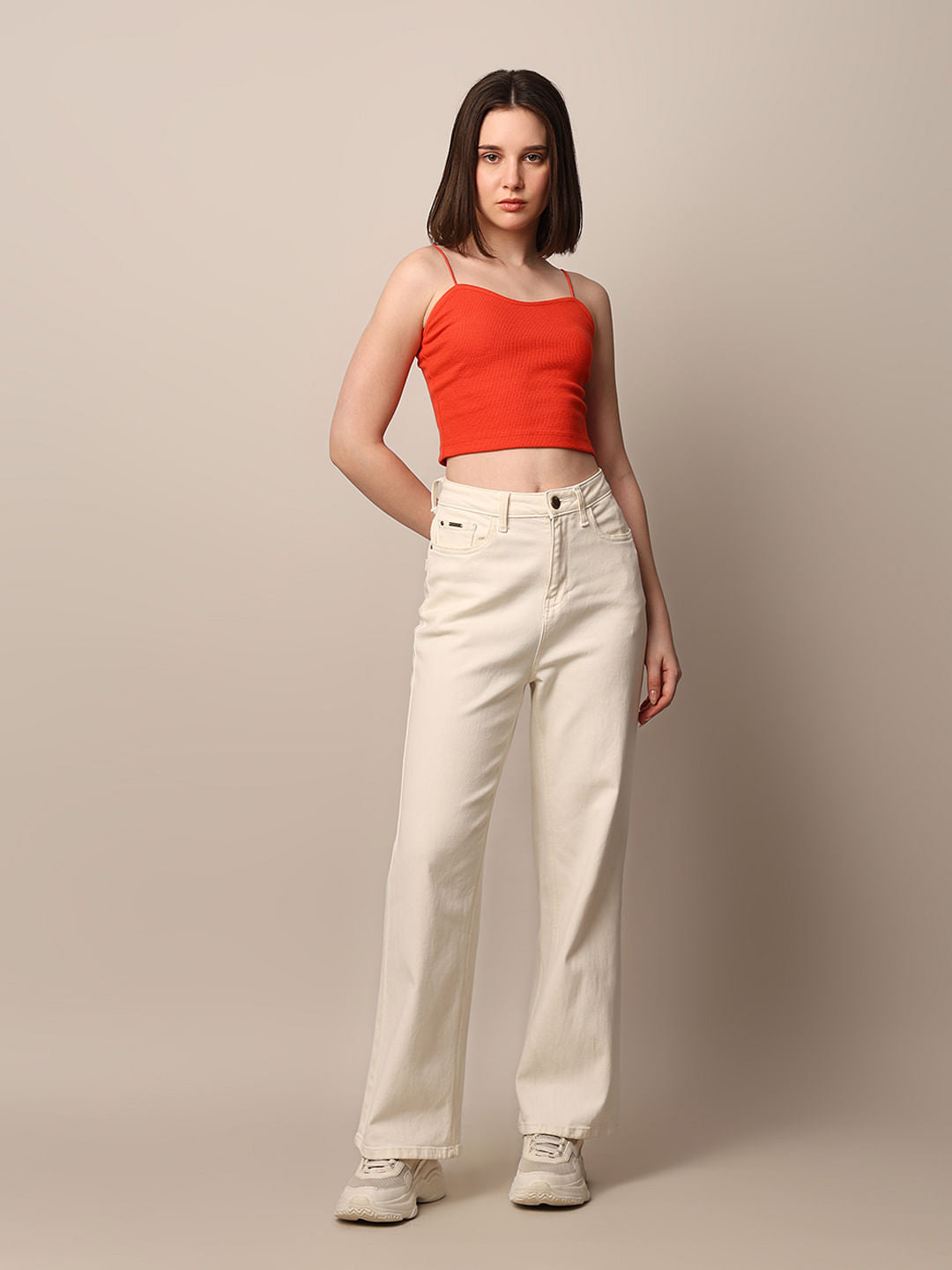 Red Ribbed Bandeau Top