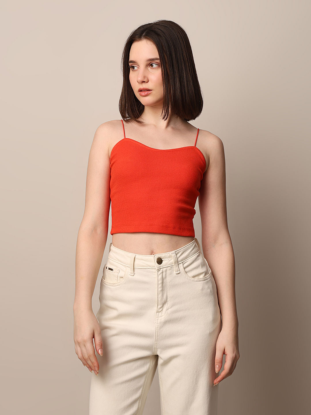 Red Ribbed Bandeau Top